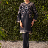 Sharvi Navy Blue Embroidered Rayon Co-ord Set for Women
