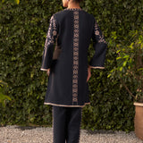 Sharvi Navy Blue Embroidered Rayon Co-ord Set for Women