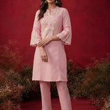 Agasti Baby Pink Embroidered Kurta Set