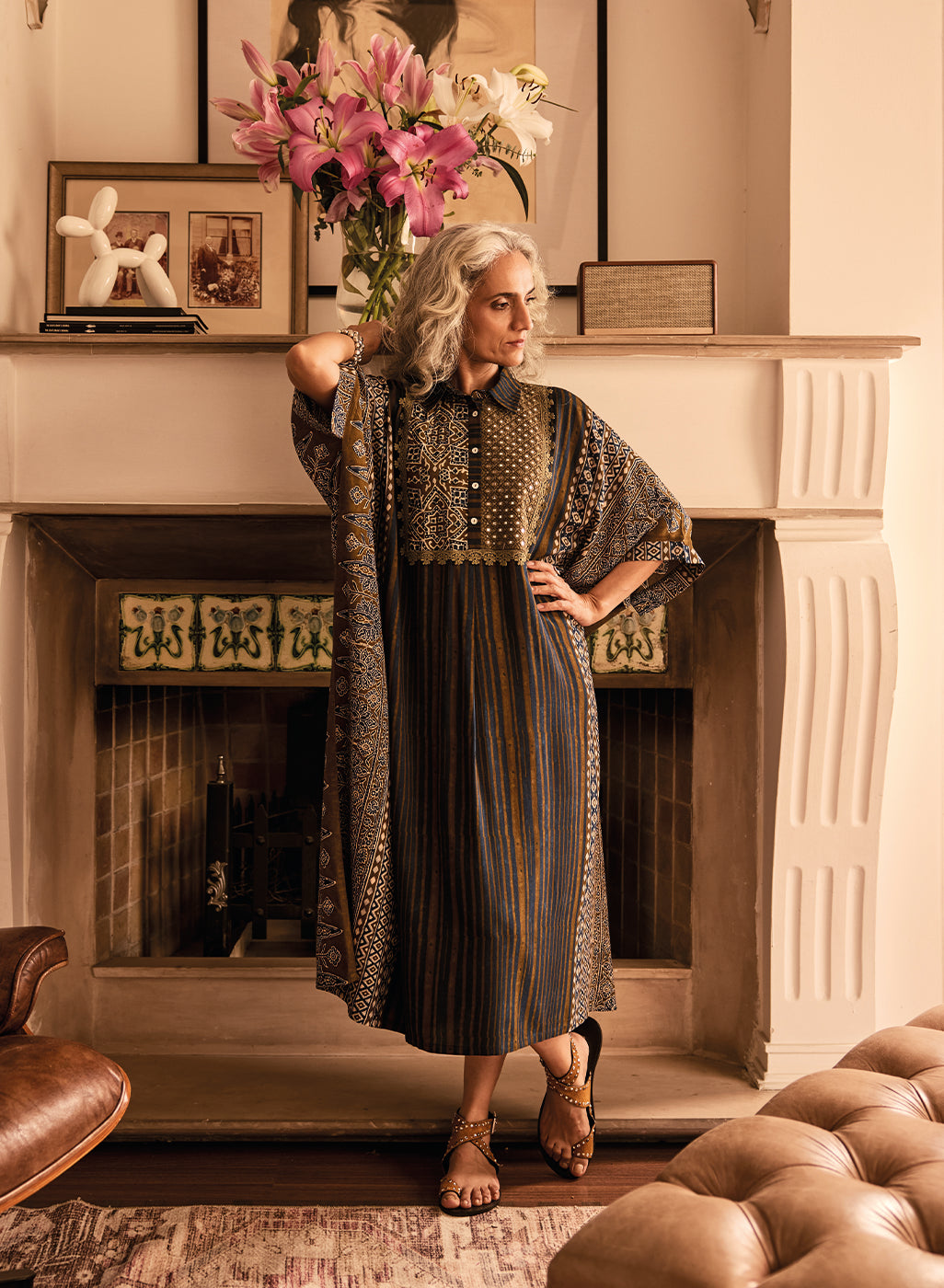 Fiona Olive Printed Rayon Dress for Women