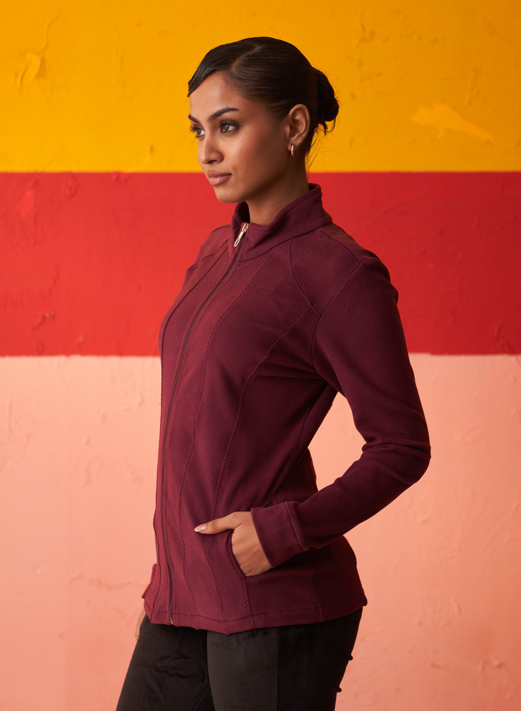 Maroon High-neck Jacket for Women