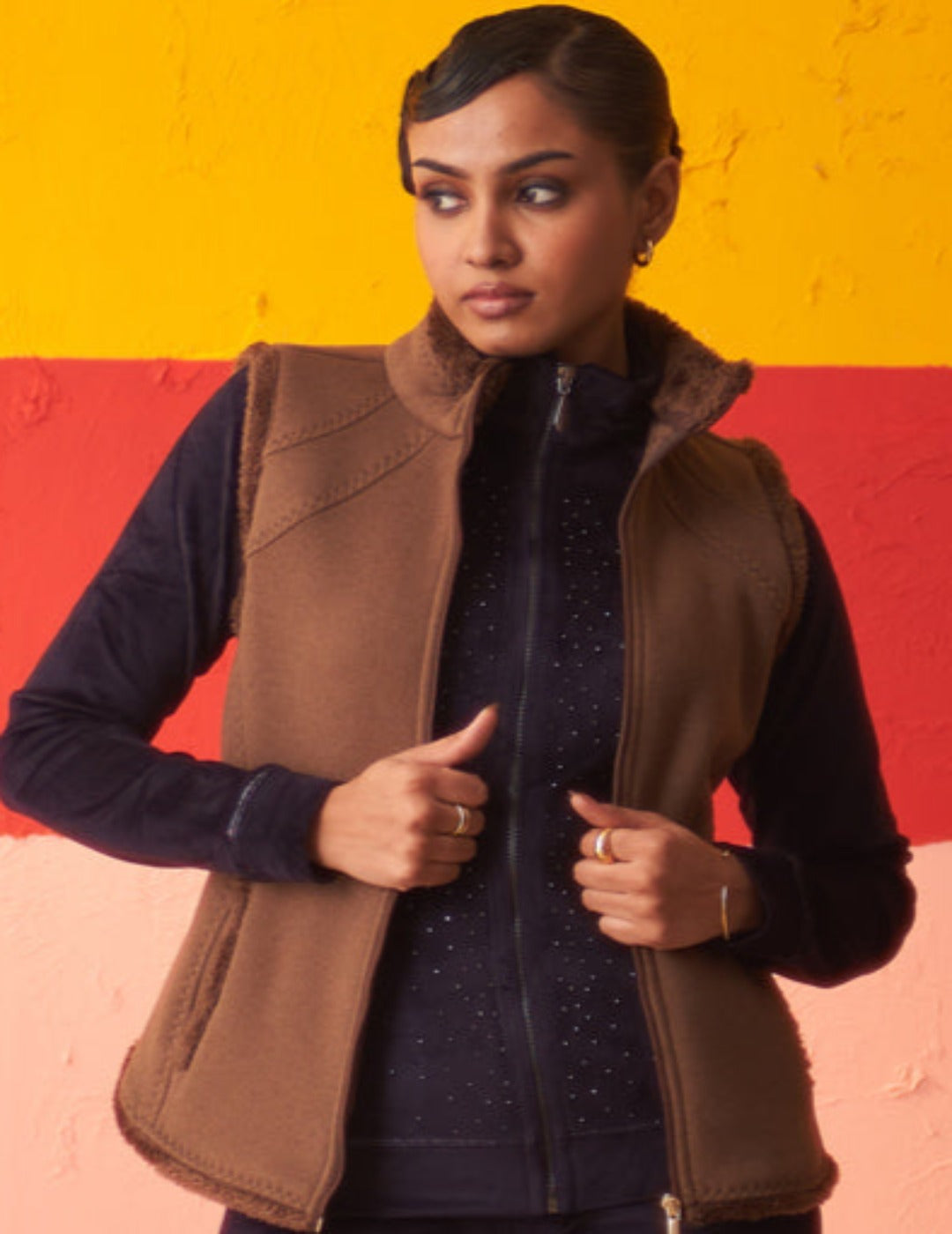 Brown Sleeveless Fur Jacket for Women Lakshita