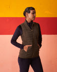 Green Sleeveless High-neck Jacket for Women With Pockets