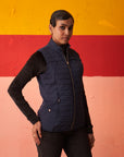 Navy Blue Sleeveless High-neck Jacket for Women With Pockets