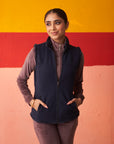 Navy Blue Sleeveless Fur Jacket for Women