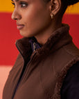 Dark Brown Sleeveless Fur Jacket for Women