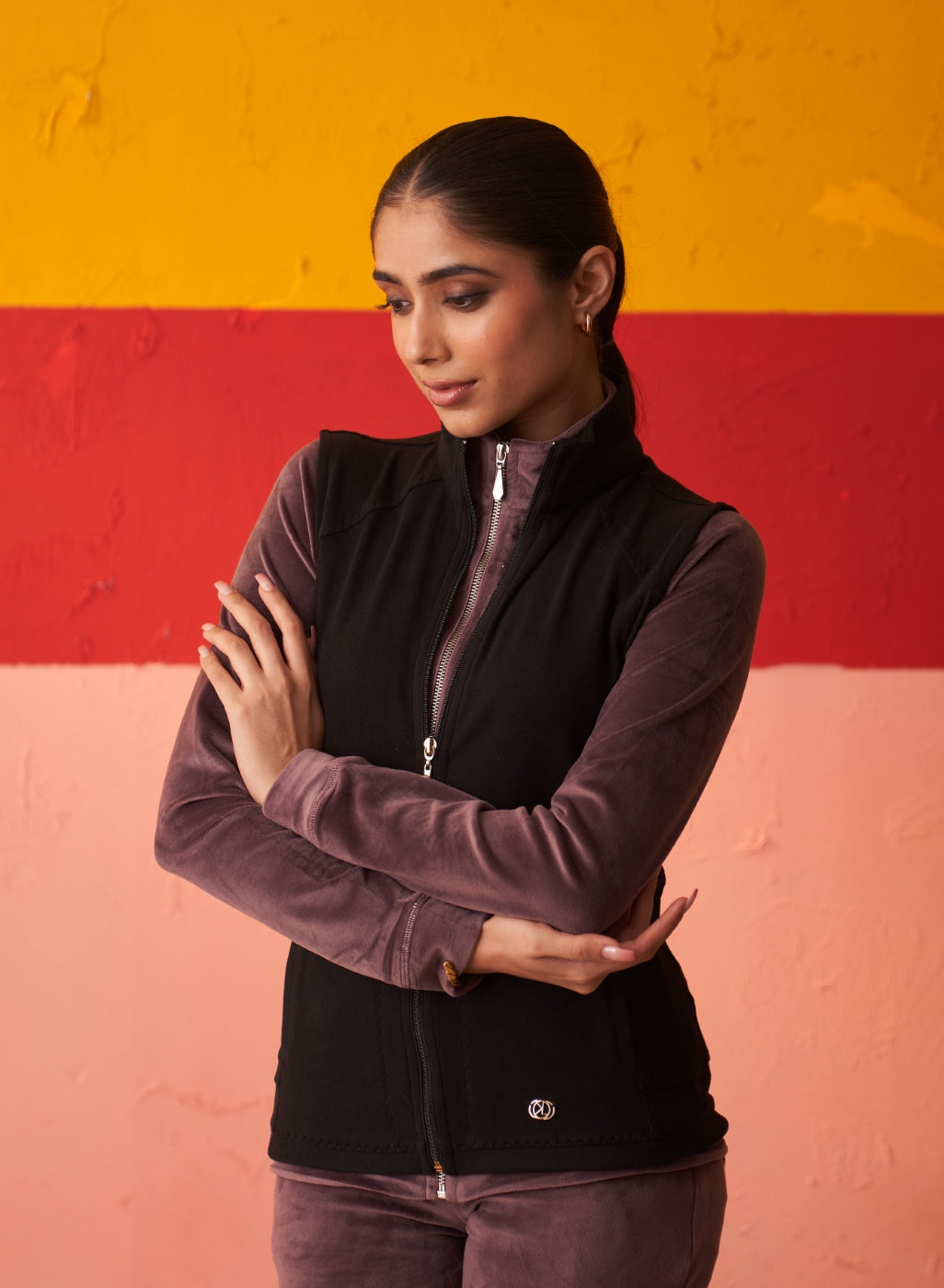 Black High-neck Sleeveless Jacket for Women