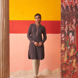Grey Woollen Kurta for Women with Threadwork