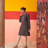 Grey Woollen Kurta for Women with Threadwork