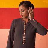 Grey Woollen Kurta for Women with Threadwork