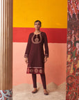 Maroon Women’s Woollen Kurti with Embroidered Yoke and Button Detailing on Cuffs