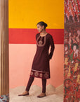 Maroon Women’s Woollen Kurti with Embroidered Yoke and Button Detailing on Cuffs