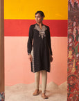 Black Embroidered Woollen Kurti for Women with Mirror Work