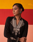Black Embroidered Woollen Kurti for Women with Mirror Work