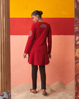 Red Embroidered Woollen Kurti for Women with Mirror Work