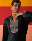 Essex Green Woollen Kurta for Women with Leather Collar and Sequin Work