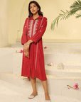 Brick Red Embroidered Ethnic Dress
