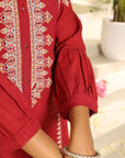Brick Red Embroidered Ethnic Dress