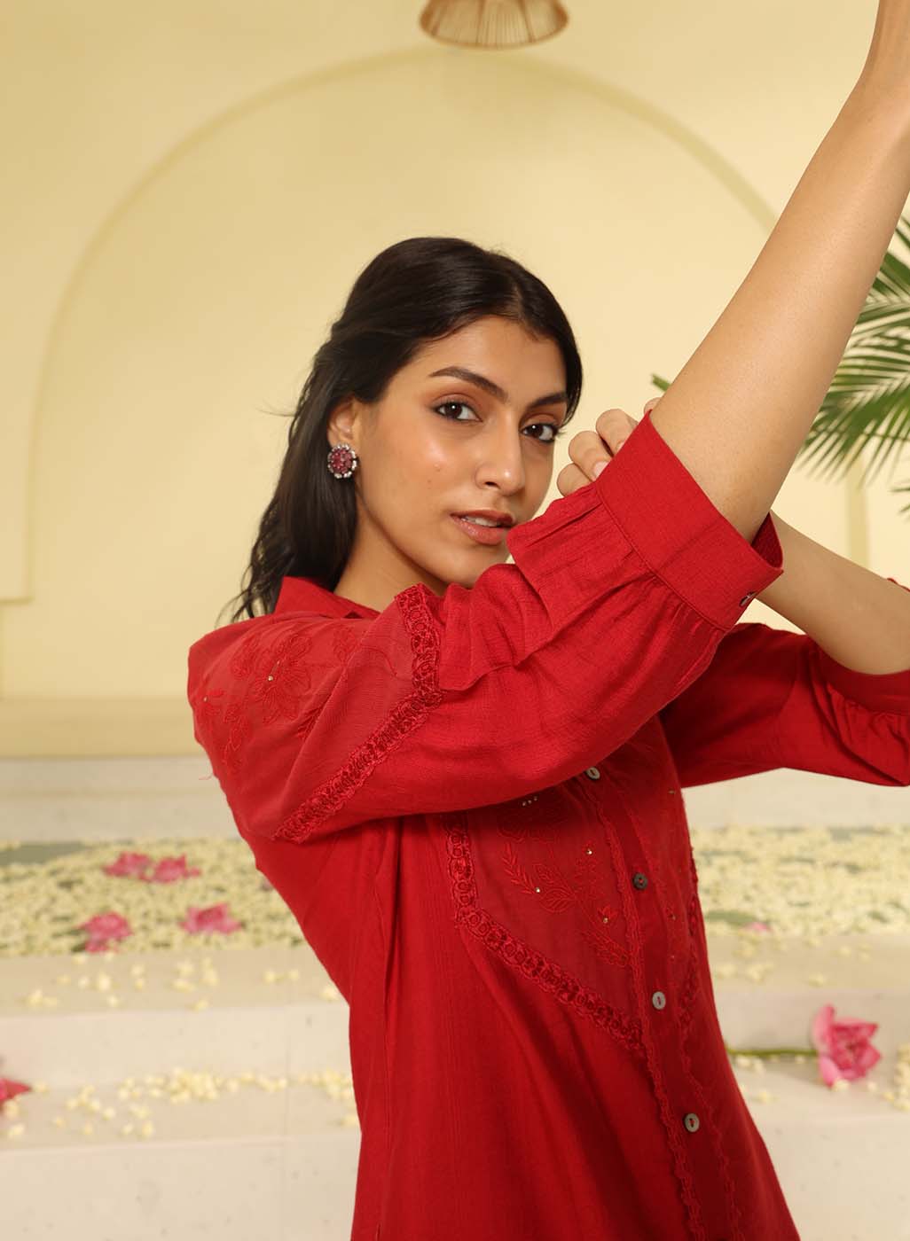 Deep Red Collared Tunic Lakshita Deep red collared tunic lakshita