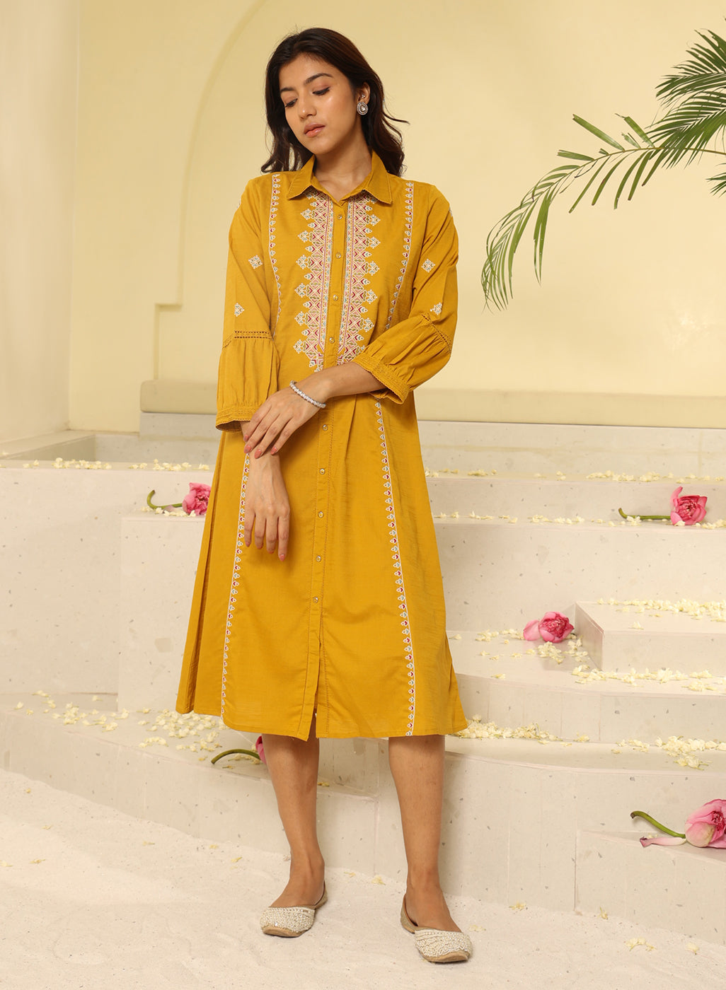 Honey Yellow Embroidered Ethnic Dress