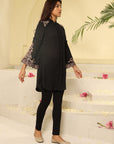 Black Embroidered Tunic with Button Detailing