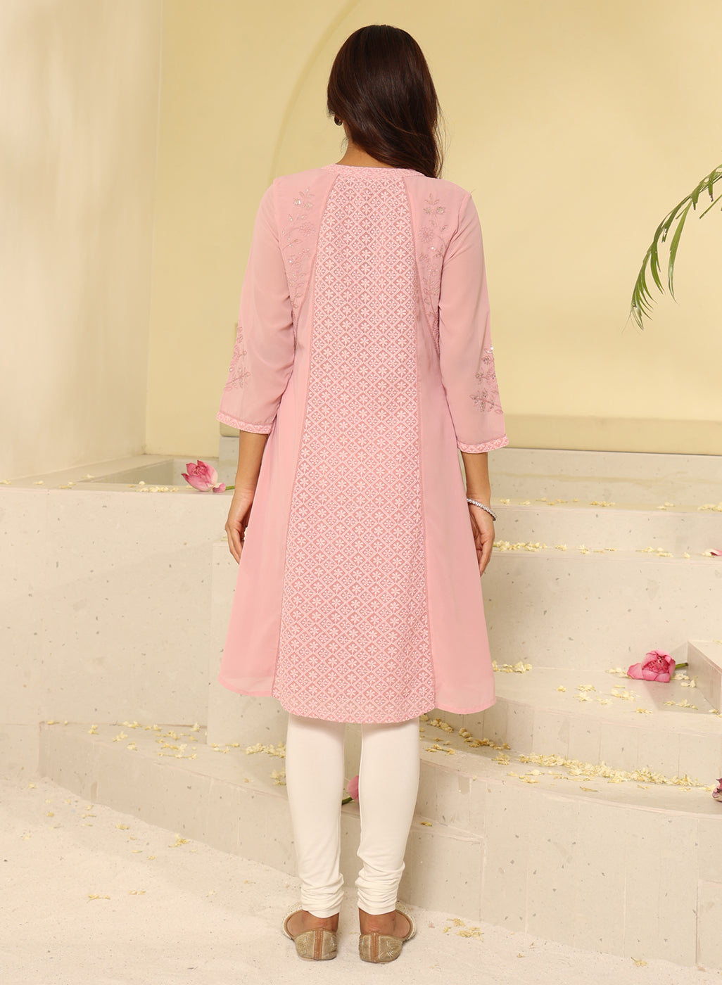 Pink Embroidered A-line Kurta for Women