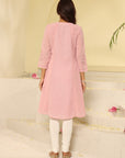 Pink Embroidered A-line Kurta for Women