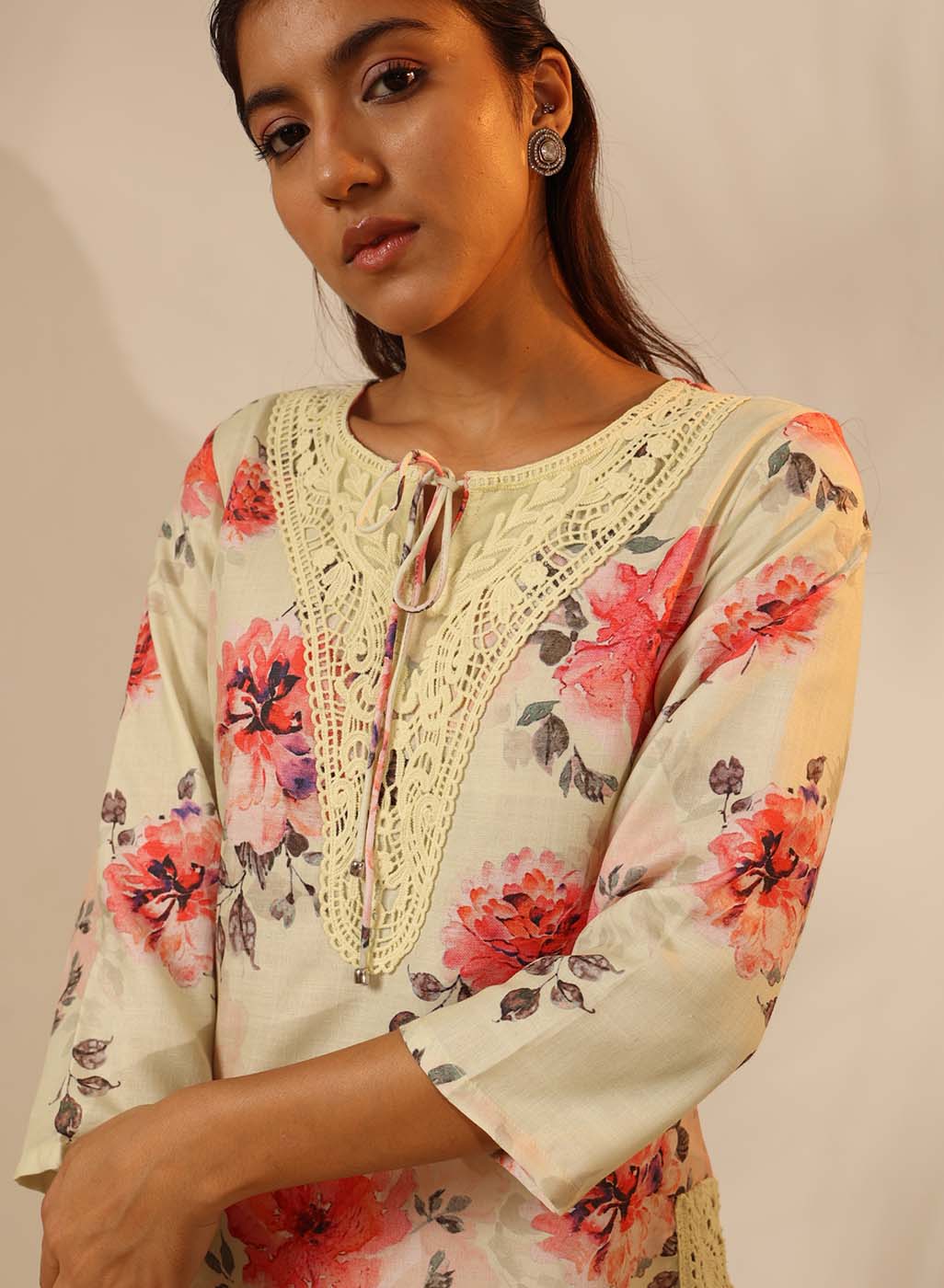 Light Yellow Floral Printed Tunic