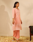 Pink Long Chanderi Kurta Set with Mirrorwork
