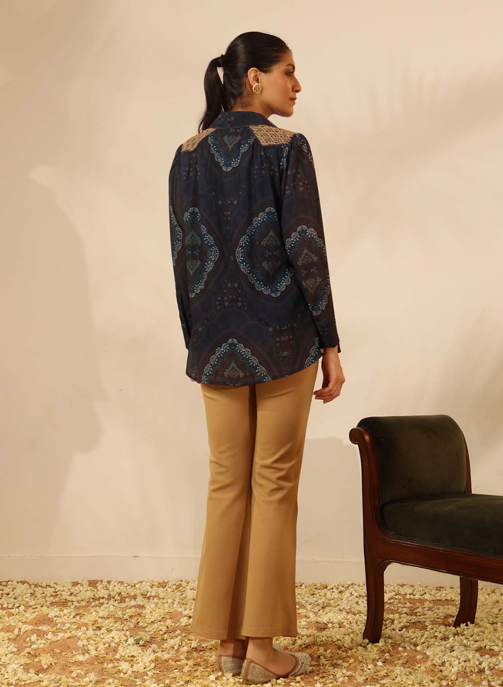 Yale Blue Chiffon Shirt with Zari Embroidery