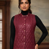 Alba Maroon Sleeveless Puffer Jacket