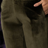 Vedhi Olive Green Embroidered Velvet Suit Set with Brasso Dupatta