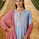 Ishika Misty Blue Embroidered Suit Set