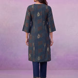 Navy All-Over Printed Cotton A-Line Kurta Set