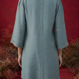 Aqua Teal Embroidered Cotton High-Low Co-Ord Set