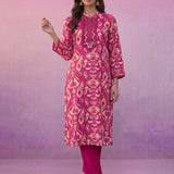 Fuchsia Ikat Printed Kurta Set with Dori Embroidery