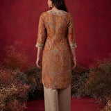 Ivana Mustard Printed Modal Chanderi Straight Kurta for Women