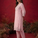 Albeli Pink Embroidered A-line Suit Set with Dupatta