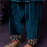 Keyari Teal Embroidered Velvet Salwar Suit Set with Dupatta