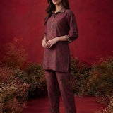 Wine All Over Printed Cotton Straight Co-Ord Set