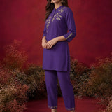Dark Purple Solid Cotton Straight Co-Ord Set