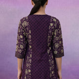 Purple Printed Cotton Panelled Kurta Set