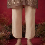 Mushroom Brown Embroidered Mul Chanderi Co-ord Set