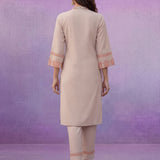 Ivory Applique Kurta Set with Organza Trims