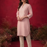 Pink Mirror Work Cotton Kurta Set