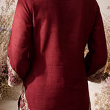 Zia Red Dori Embroidered Shantoon Blend Co-ord Set