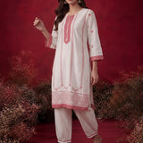 Kiana Pink Currant Embroidered Cotton Dobby Kurta Set for Women