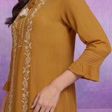 Mustard  Floral Embroidered Straight Kurti
