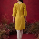 Yellow Mirror Work Cotton Kurta Set