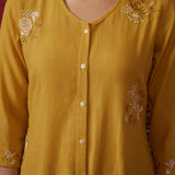 Yellow Brown A-Line Resham Co-ord Set